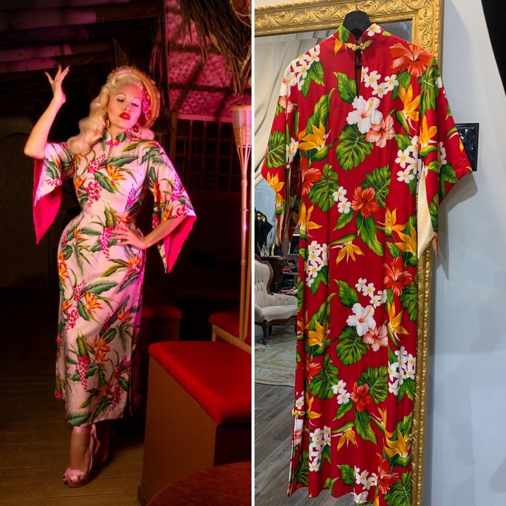 1940s 1950s Vintage Pinup Tiki Style Pake Muu Hawaiian Dress Violet's in May